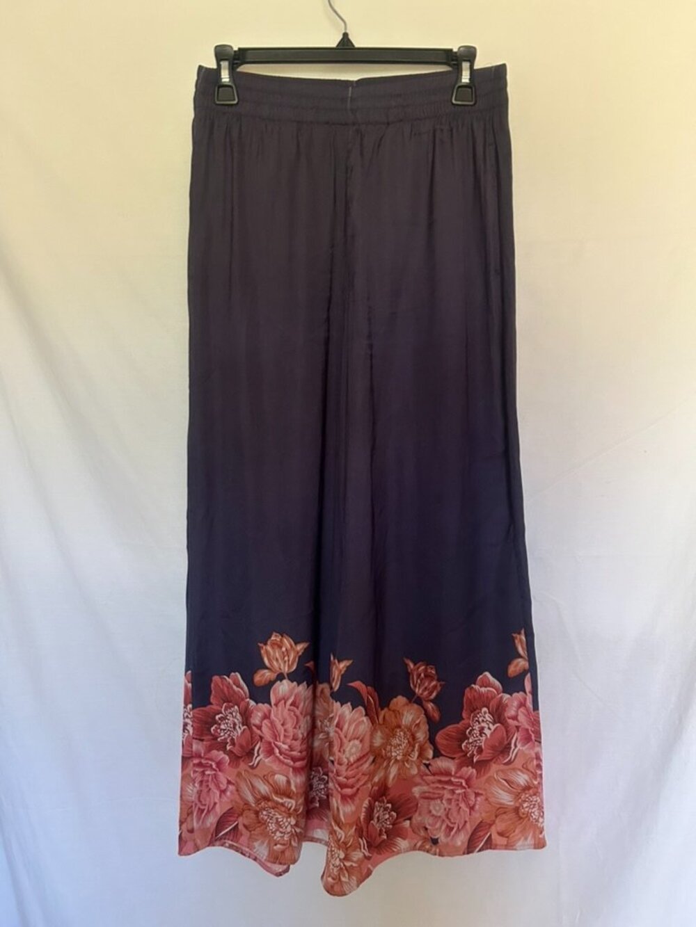 Beautiful!! Elie TAHARI ~ Blue Floral Satin Poly Wide Legs Pull-On Pants ~Sz.S/P